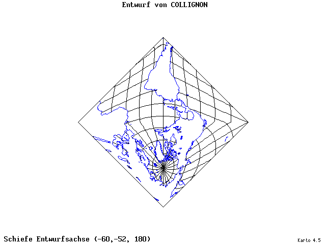 Collignon's Projection - 60°W, 52°S, 180° - standard