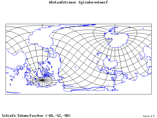 Cylindrical Equidistant Projection - 60°W, 52°S, 270° - standard