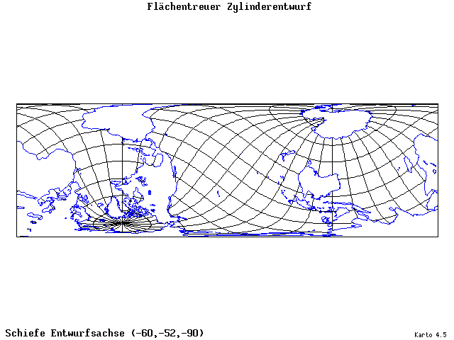 Cylindrical Equal-Area Projection - 60°W, 52°S, 270° - standard