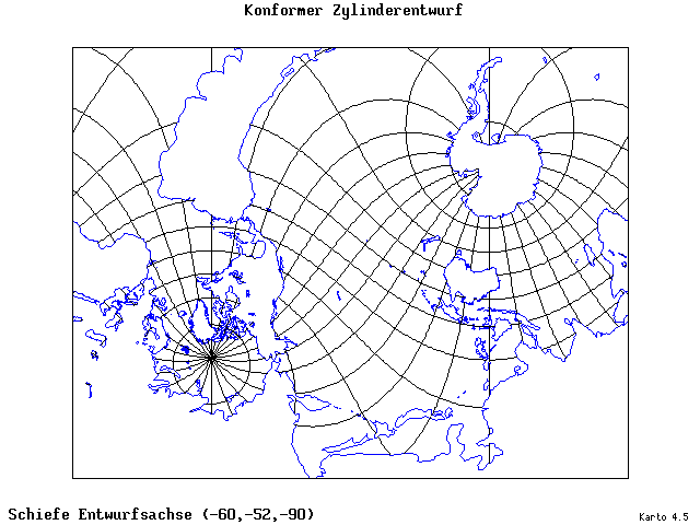 Mercator's Cylindrical Conformal Projection - 60°W, 52°S, 270° - standard