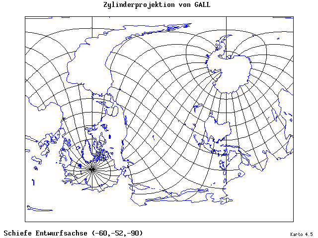 Gall's Cylindrical Projection - 60°W, 52°S, 270° - standard