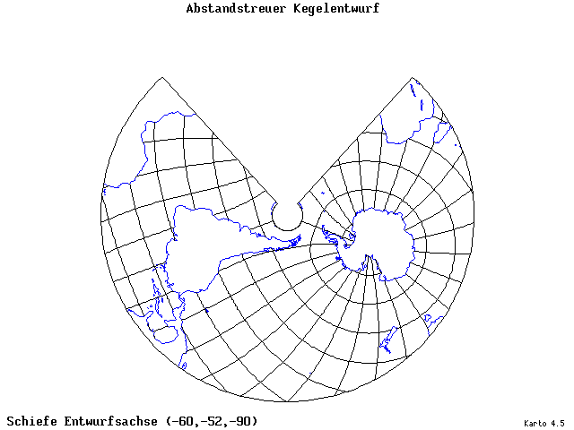 Conical Equidistant Projection - 60°W, 52°S, 270° - standard