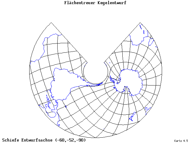 Conical Equal-Area Projection - 60°W, 52°S, 270° - standard