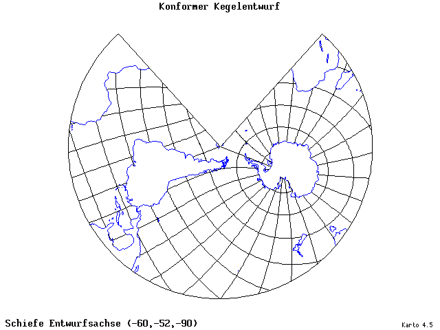 Conical Conformal Projection - 60°W, 52°S, 270° - standard