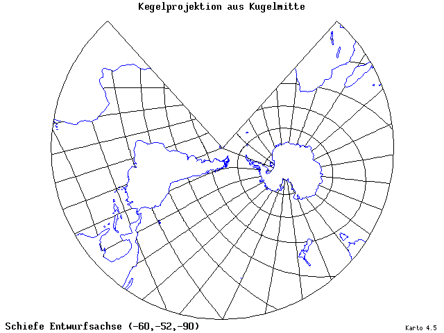 Conical Gnomonic Projection - 60°W, 52°S, 270° - standard