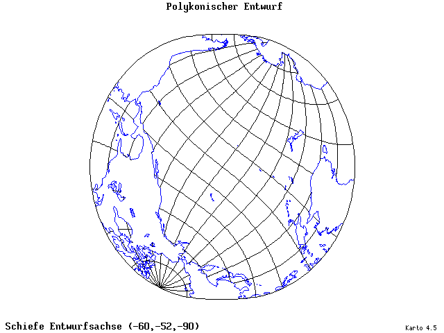 Polyconic Projection - 60°W, 52°S, 270° - standard