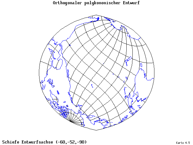 Polyconic Projection (orthogonal grid) - 60°W, 52°S, 270° - standard