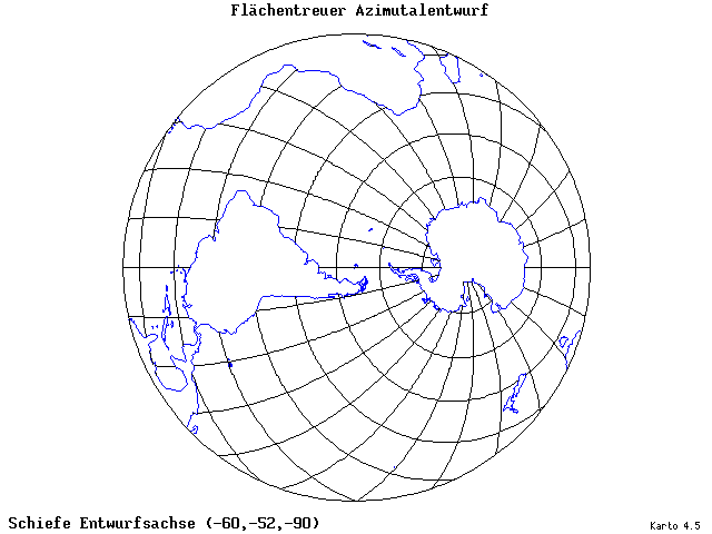 Azimuthal Equal-Area Projection - 60°W, 52°S, 270° - standard