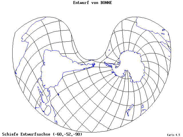 Bonne's Projection - 60°W, 52°S, 270° - standard