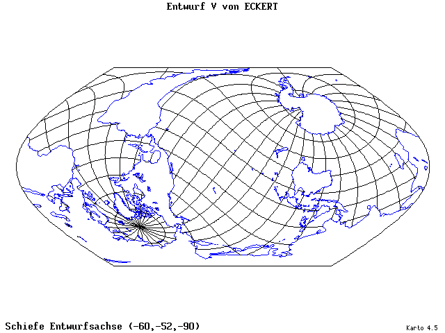 Pseudocylindrical Projection (Eckhart V) - 60°W, 52°S, 270° - standard