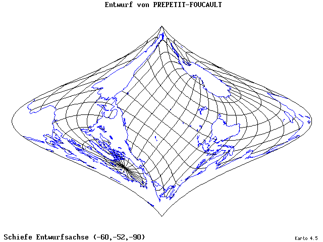 Prepetit-Foucault Projection - 60°W, 52°S, 270° - standard