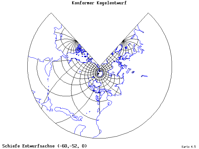 Conical Conformal Projection - 60°W, 52°S, 0° - wide