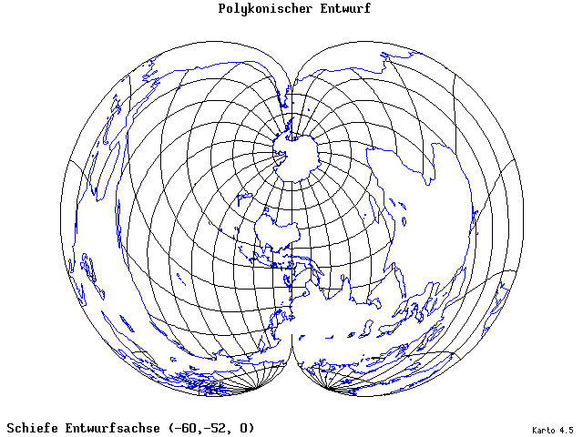 Polyconic Projection - 60°W, 52°S, 0° - wide