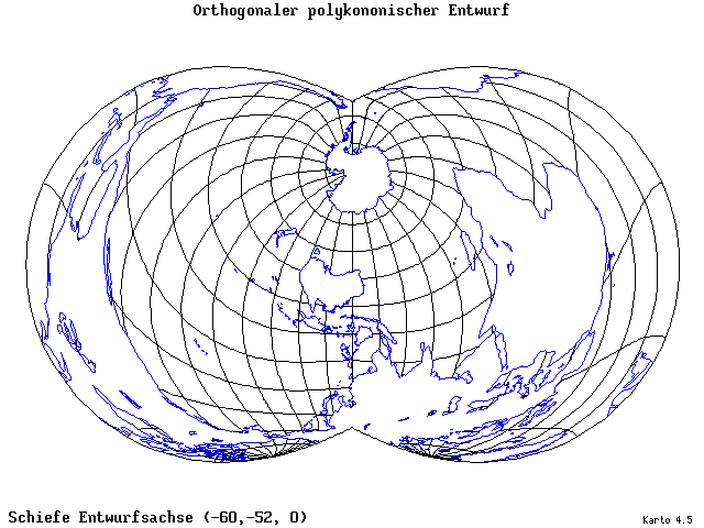 Polyconic Projection (orthogonal grid) - 60°W, 52°S, 0° - wide