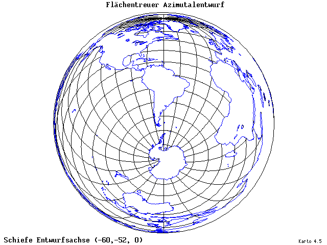 Azimuthal Equal-Area Projection - 60°W, 52°S, 0° - wide
