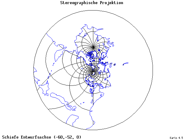 Stereographic Projection - 60°W, 52°S, 0° - wide