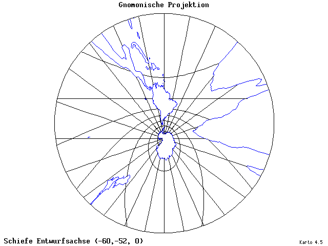 Gnomonic Projection - 60°W, 52°S, 0° - wide