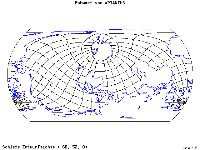 Apianius' Projection - 60°W, 52°S, 0° - wide