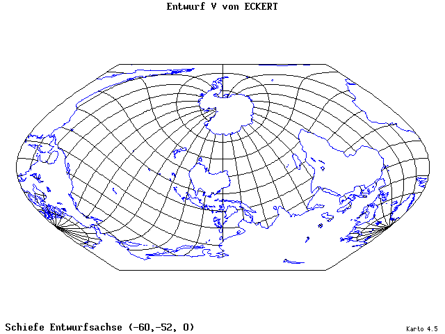 Pseudocylindrical Projection (Eckhart V) - 60°W, 52°S, 0° - wide