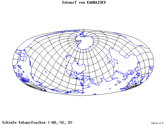 Kavraisky's Projection - 60°W, 52°S, 0° - wide