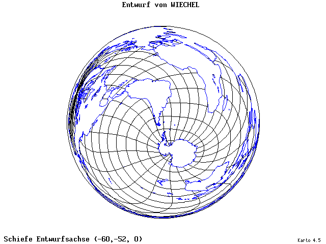Wiechel's Projection - 60°W, 52°S, 0° - wide