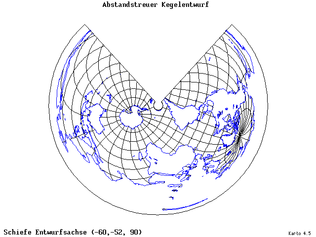 Conical Equidistant Projection - 60°W, 52°S, 90° - wide
