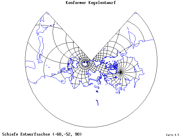 Conical Conformal Projection - 60°W, 52°S, 90° - wide