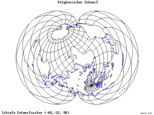 Polyconic Projection - 60°W, 52°S, 90° - wide