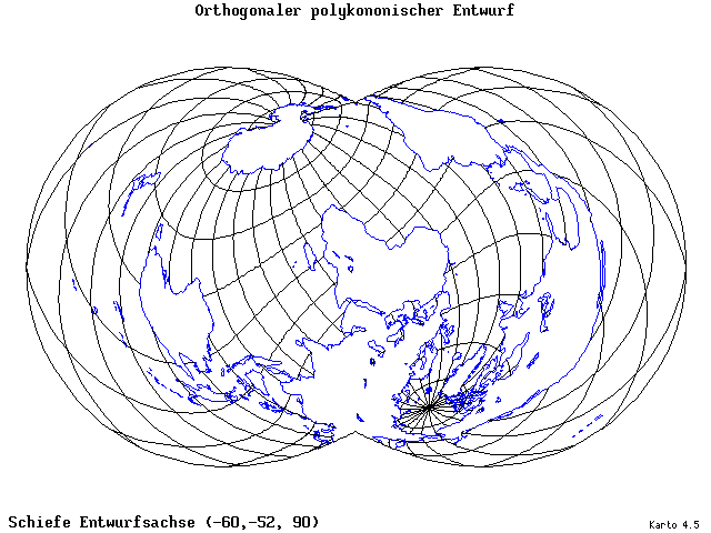 Polyconic Projection (orthogonal grid) - 60°W, 52°S, 90° - wide