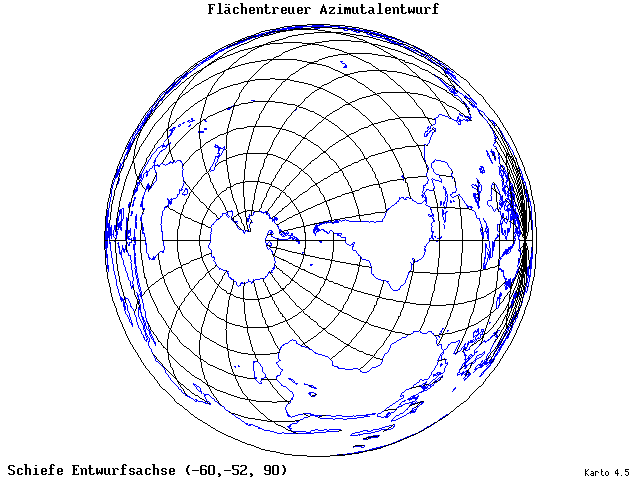 Azimuthal Equal-Area Projection - 60°W, 52°S, 90° - wide