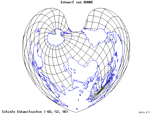 Bonne's Projection - 60°W, 52°S, 90° - wide