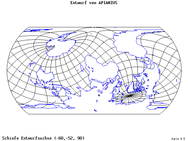 Apianius' Projection - 60°W, 52°S, 90° - wide