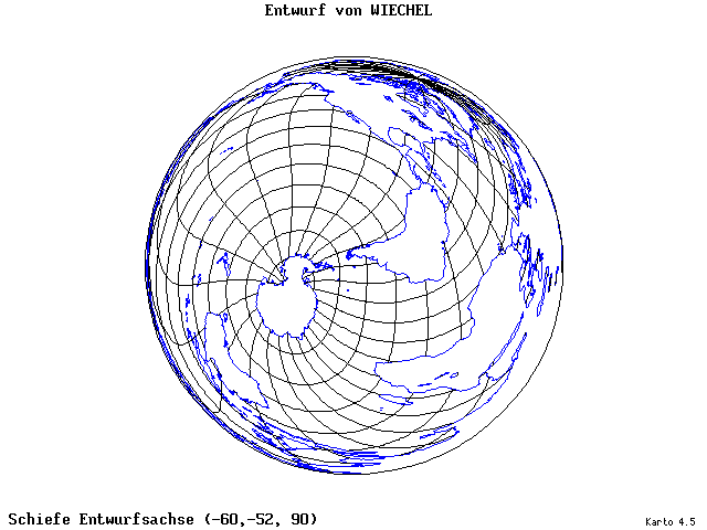 Wiechel's Projection - 60°W, 52°S, 90° - wide