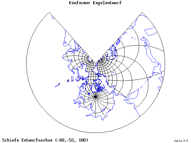 Conical Conformal Projection - 60°W, 52°S, 180° - wide