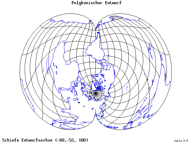 Polyconic Projection - 60°W, 52°S, 180° - wide