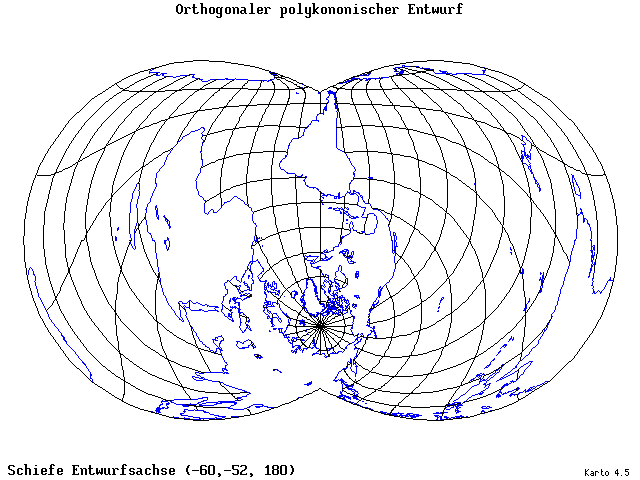 Polyconic Projection (orthogonal grid) - 60°W, 52°S, 180° - wide