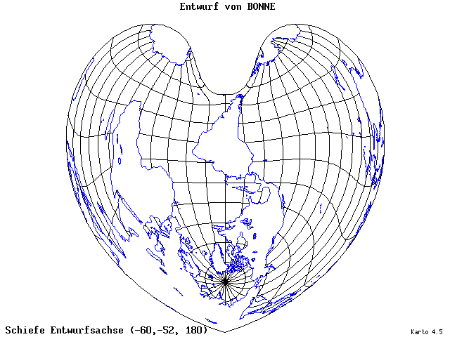 Bonne's Projection - 60°W, 52°S, 180° - wide