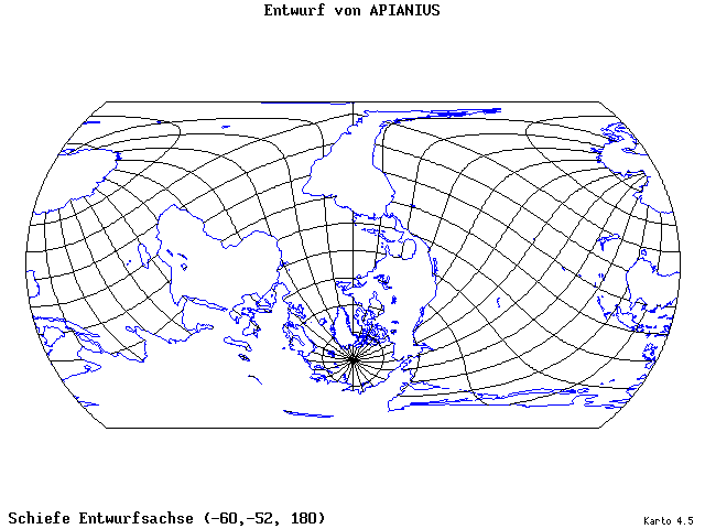 Apianius' Projection - 60°W, 52°S, 180° - wide