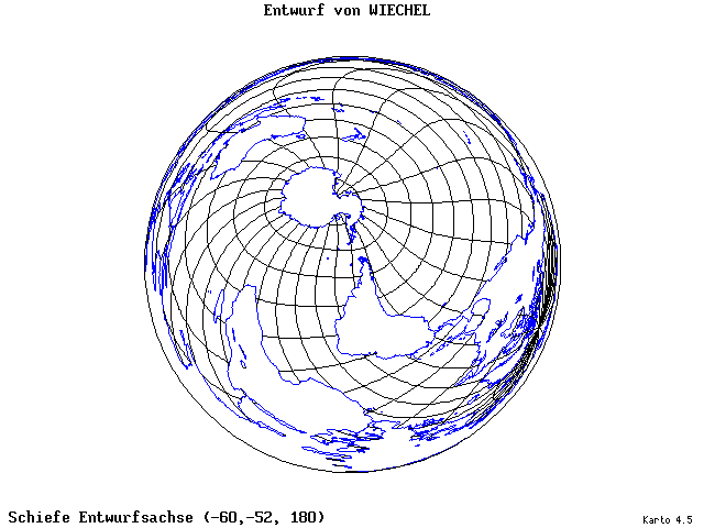 Wiechel's Projection - 60°W, 52°S, 180° - wide