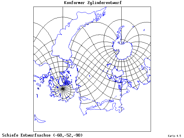 Mercator's Cylindrical Conformal Projection - 60°W, 52°S, 270° - wide