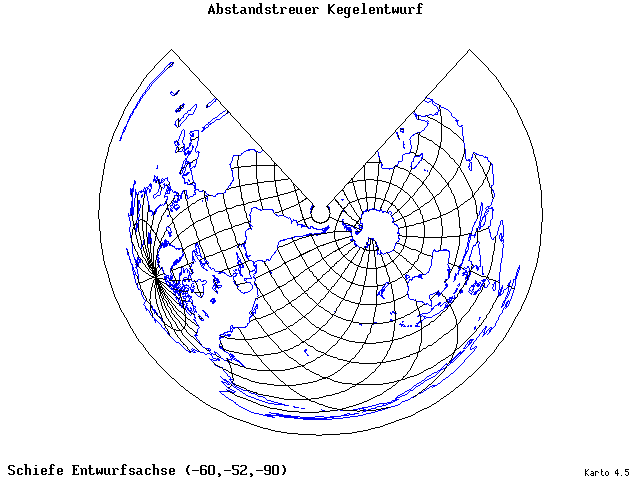 Conical Equidistant Projection - 60°W, 52°S, 270° - wide