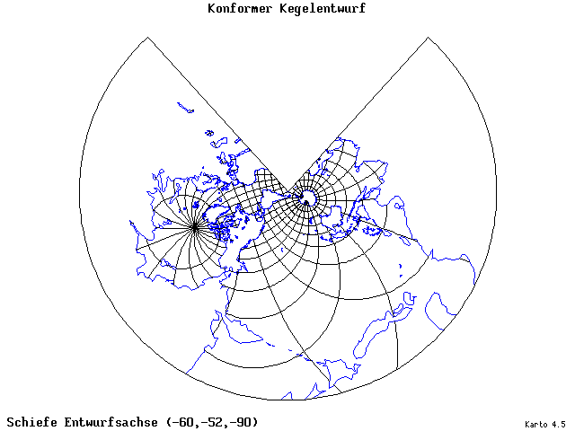 Conical Conformal Projection - 60°W, 52°S, 270° - wide