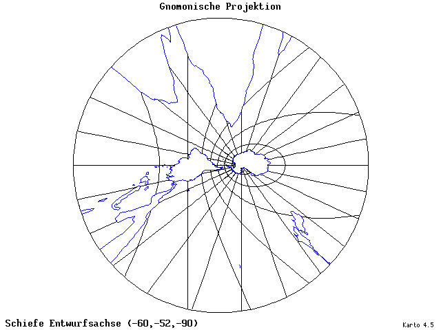 Gnomonic Projection - 60°W, 52°S, 270° - wide