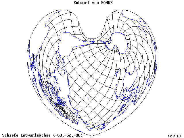 Bonne's Projection - 60°W, 52°S, 270° - wide