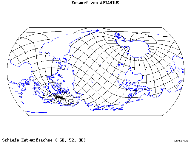Apianius' Projection - 60°W, 52°S, 270° - wide