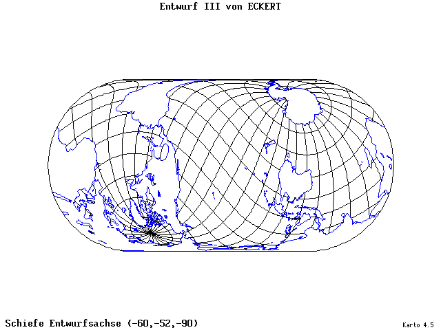 Pseudocylindrical Projection (Eckhart III) - 60°W, 52°S, 270° - wide