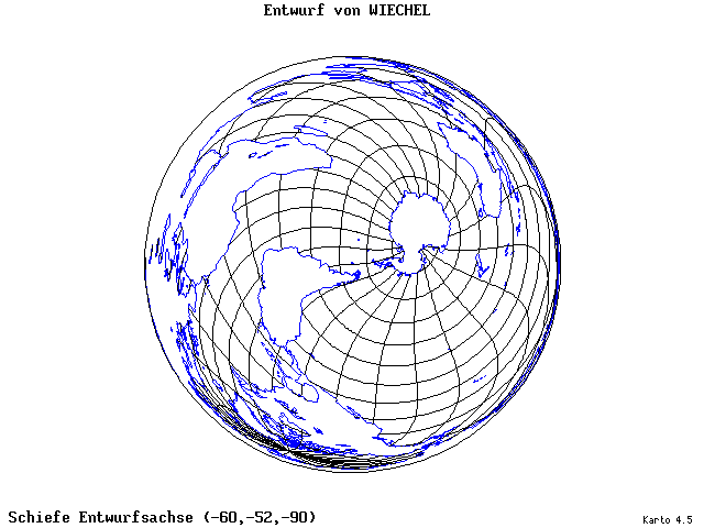 Wiechel's Projection - 60°W, 52°S, 270° - wide