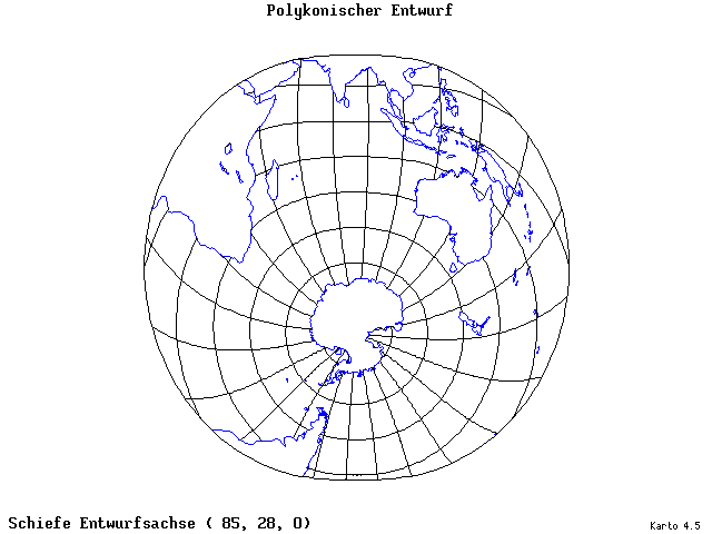 Polyconic Projection - 85°E, 28°N, 0° - standard