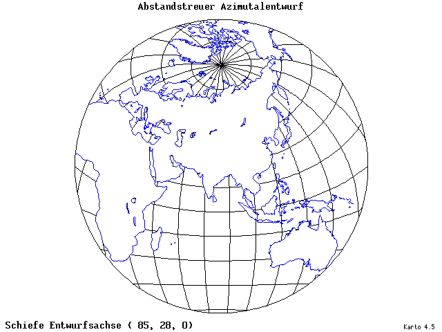 Azimuthal Equidistant Projection - 85°E, 28°N, 0° - standard