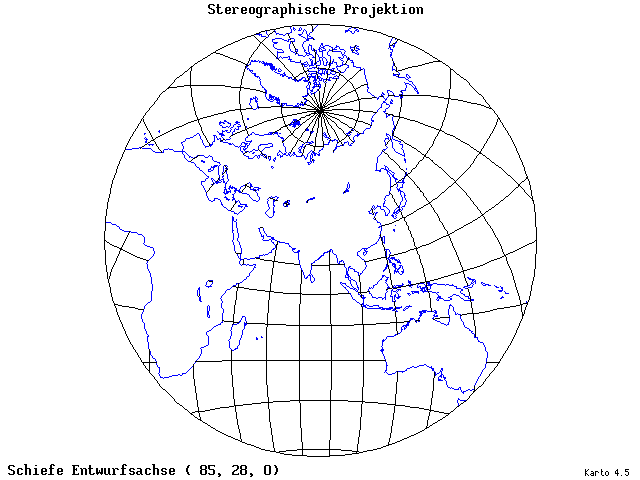 Stereographic Projection - 85°E, 28°N, 0° - standard